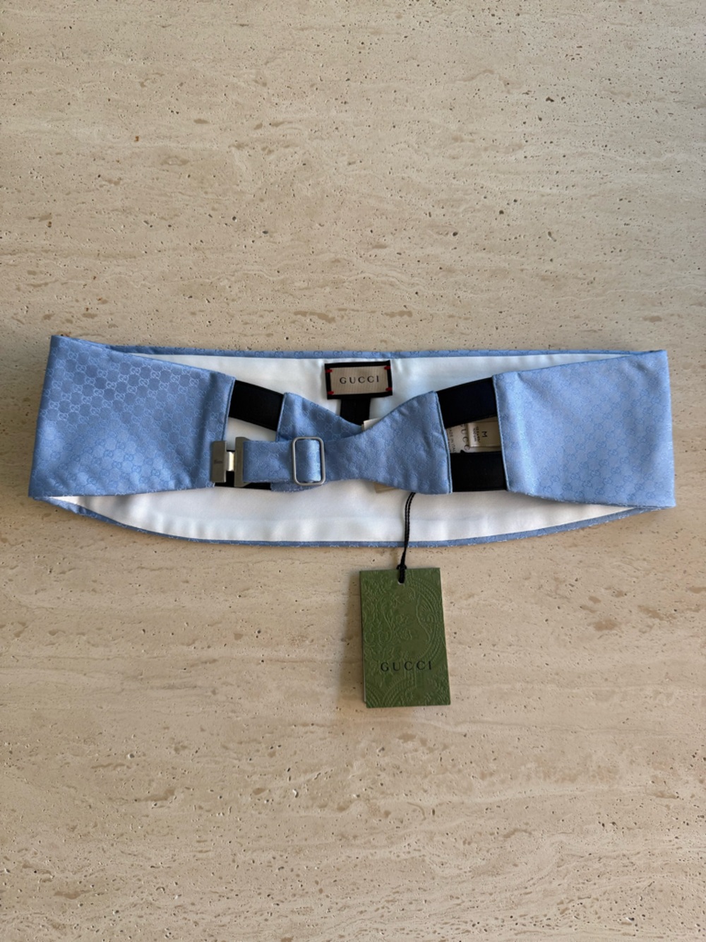 NWT GUCCI SILK CUMMERBUND WITH GG PATTERN LIGHT BLUE  Sz M 💙 - Picture 9 of 10